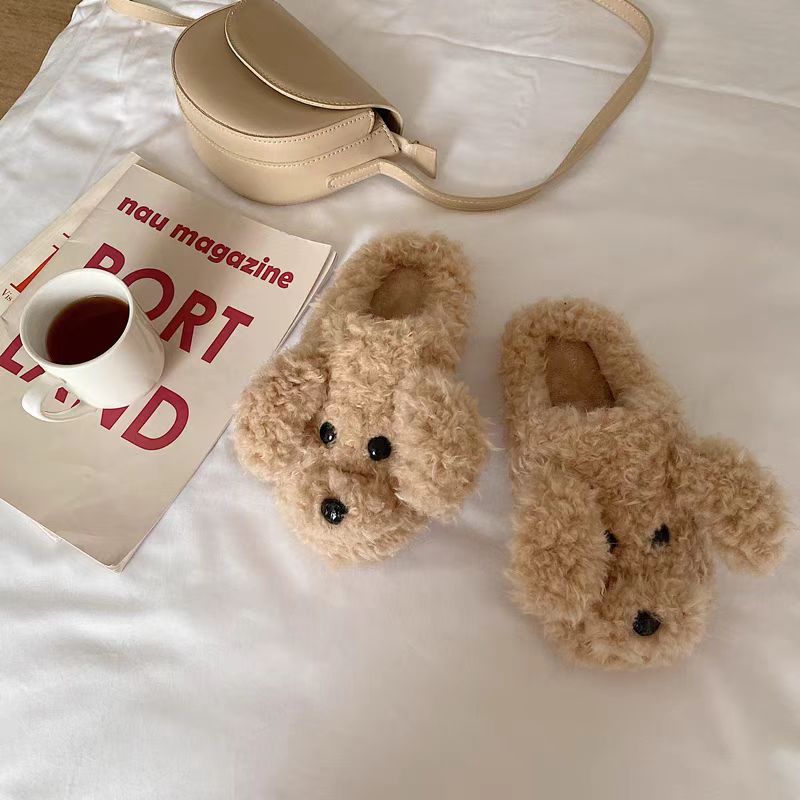 Curly Fur Dog Slippers